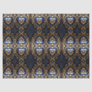 Papel De Seda patrón de corazones de vapor azul y oro