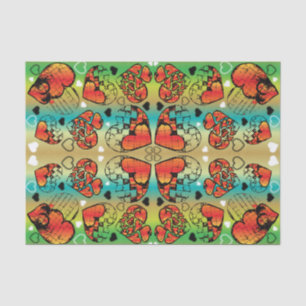 Papel De Seda Patrón de corazones románticos rojos y verdes