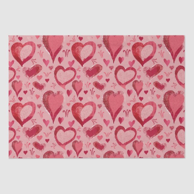 Papel De Seda Patrón de corazones rosados rojos dibujando Día de (Anverso)