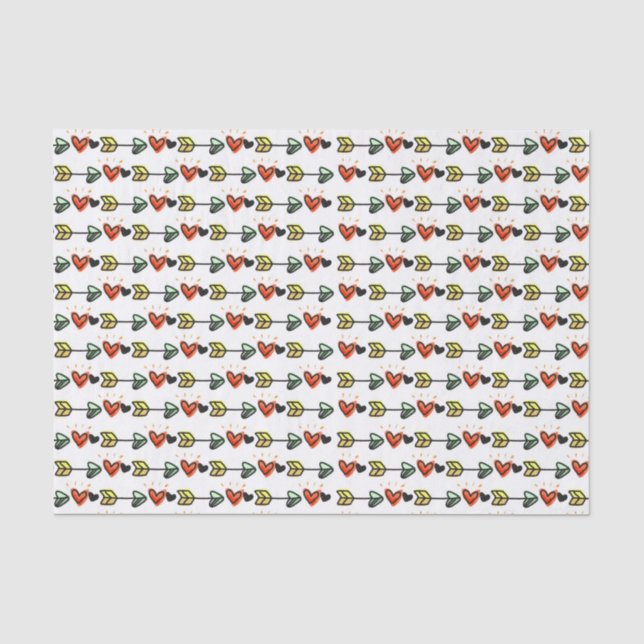 Papel De Seda Patrón de Corazones y Flechas Ilustrados Lindos (Anverso)