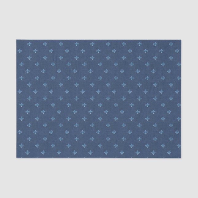 Papel De Seda Patrón de cosecha azul Fleur de Lis (Anverso)