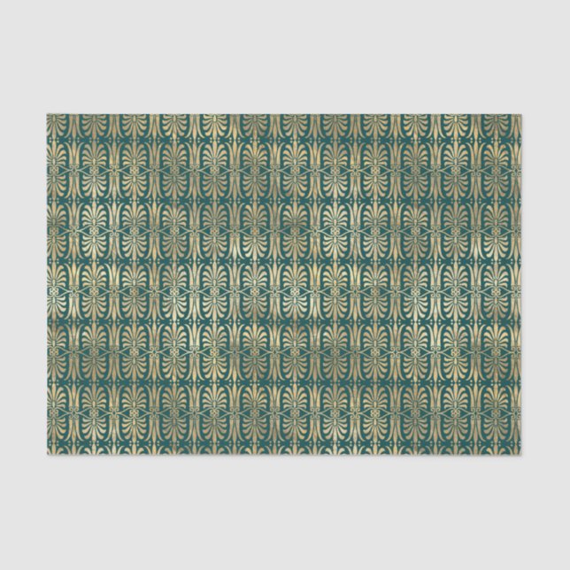 Papel De Seda Patrón de cosecha dorada y turquesa (Anverso)