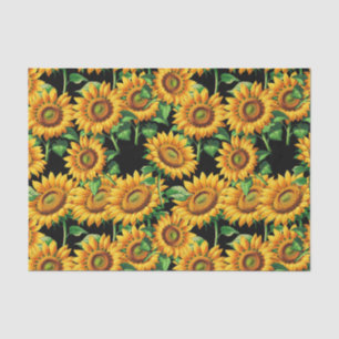 Papel De Seda Patrón de Cottagecore floral de girasol negro