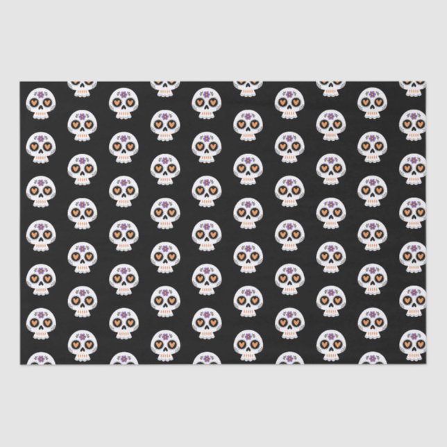Papel De Seda Patrón de cráneo de azúcar de Halloween (Anverso)
