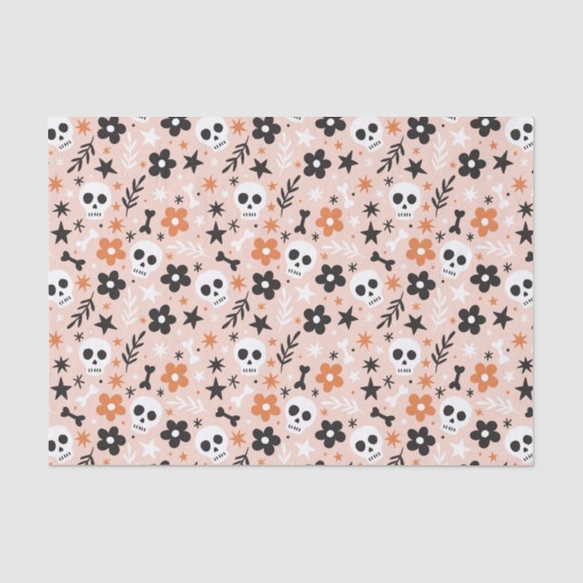 Papel De Seda Patrón de cráneo de flor (Anverso)