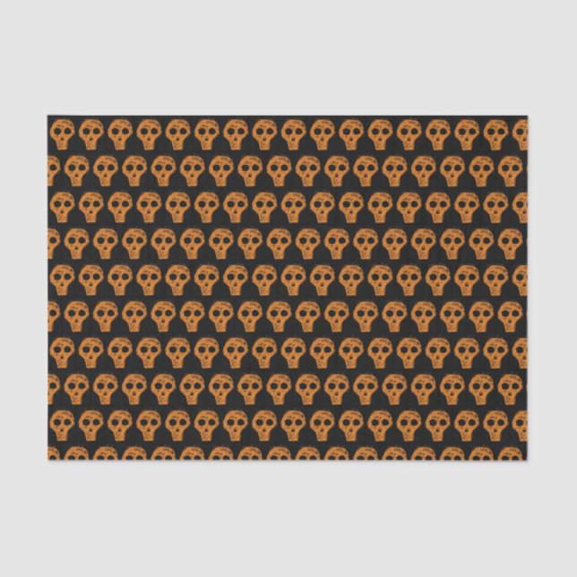 Papel De Seda Patrón de cráneo de Naranja de Halloween negro (Anverso)