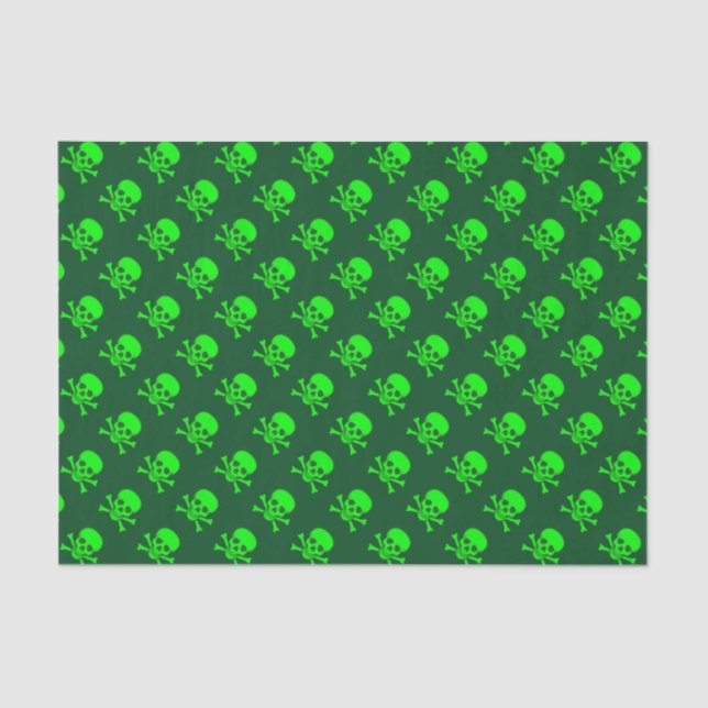 Papel De Seda Patrón de cráneo verde y de encrucijada (Anverso)