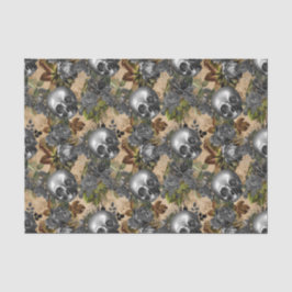 Papel De Seda Patrón de cráneos y Rosas plateados