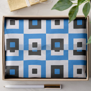Papel De Seda Patrón de Cuadrados a Cuadros Azul Negro y Blanco