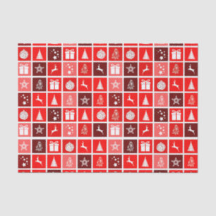 Papel De Seda Patrón de cuadrícula navideña roja moderna minimal