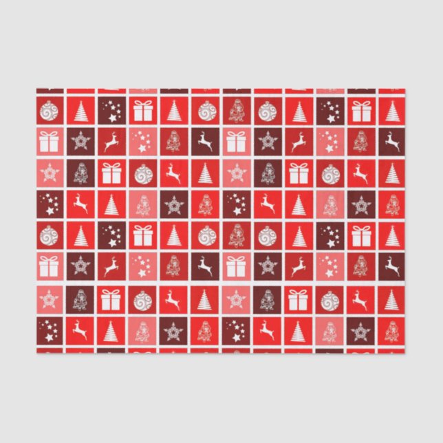 Papel De Seda Patrón de cuadrícula navideña roja moderna minimal (Anverso)