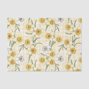 Papel De Seda Patrón de Cuadro Escocés de Narciso Botánico