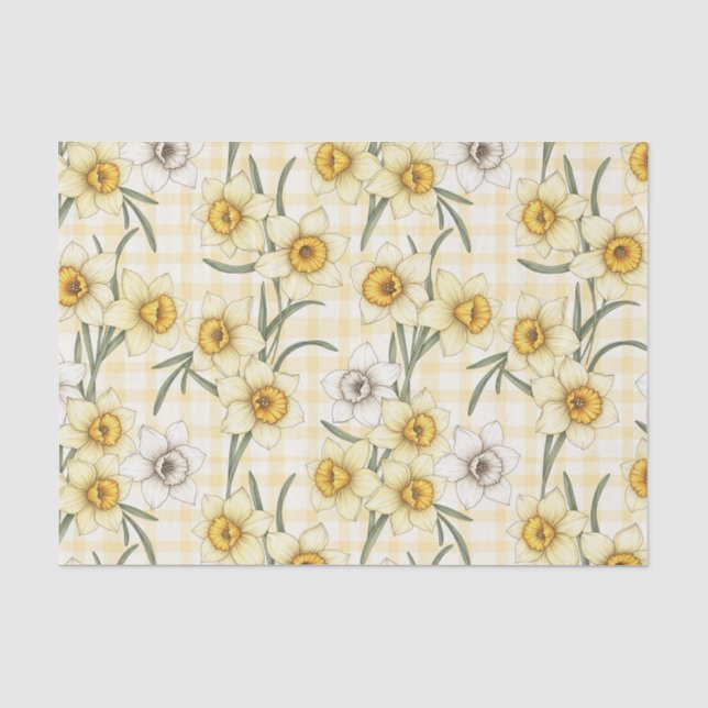 Papel De Seda Patrón de Cuadro Escocés de Narciso Botánico (Anverso)