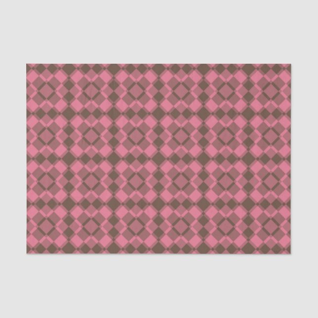 Papel De Seda Patrón de cuadros argyle rosa marrón (Anverso)