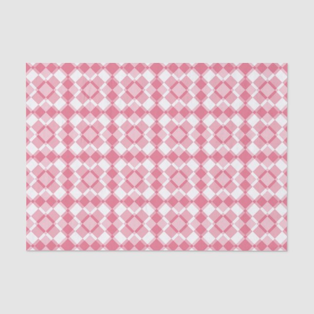 Papel De Seda Patrón de cuadros argyle rosa y blanco (Anverso)