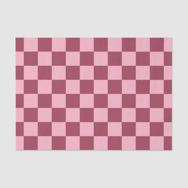 Papel De Seda Patrón de cuadros borgoña y rosa (Anverso)