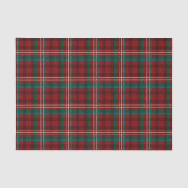 Papel De Seda Patrón de cuadros escoceses navideños en rojo, cre (Anverso)