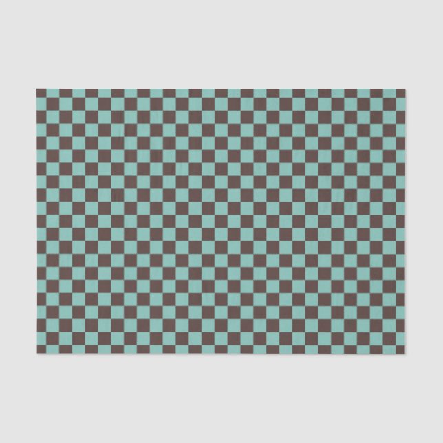 Papel De Seda Patrón de cuadros marrón turquesa (Anverso)