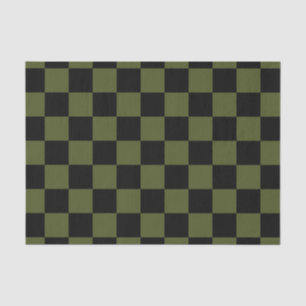 Papel De Seda Patrón de cuadros negro y verde militar