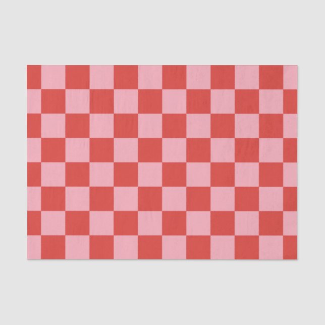 Papel De Seda Patrón de cuadros rojos y rosas (Anverso)