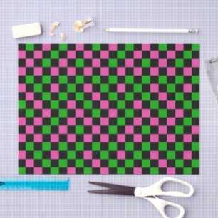 Papel De Seda Patrón de cuadros rosa, verde y negro