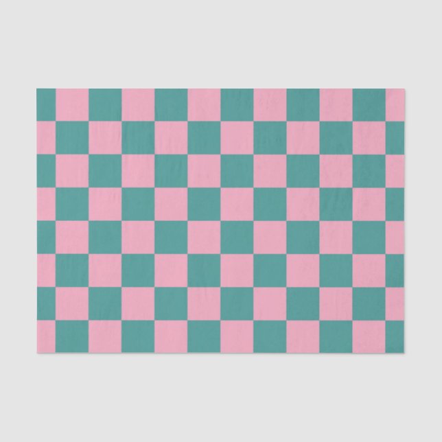 Papel De Seda Patrón de cuadros verdes y rosas (Anverso)