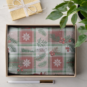 Papel De Seda Patrón de cuadros vintage de Navidad con acebo y c