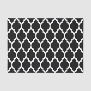 Papel De Seda Patrón de cuatro hojas marroquí blanco y negro #4