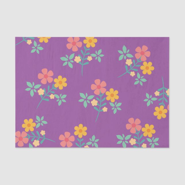 Papel De Seda Patrón de Daisy Bouquet retro en morado (Anverso)