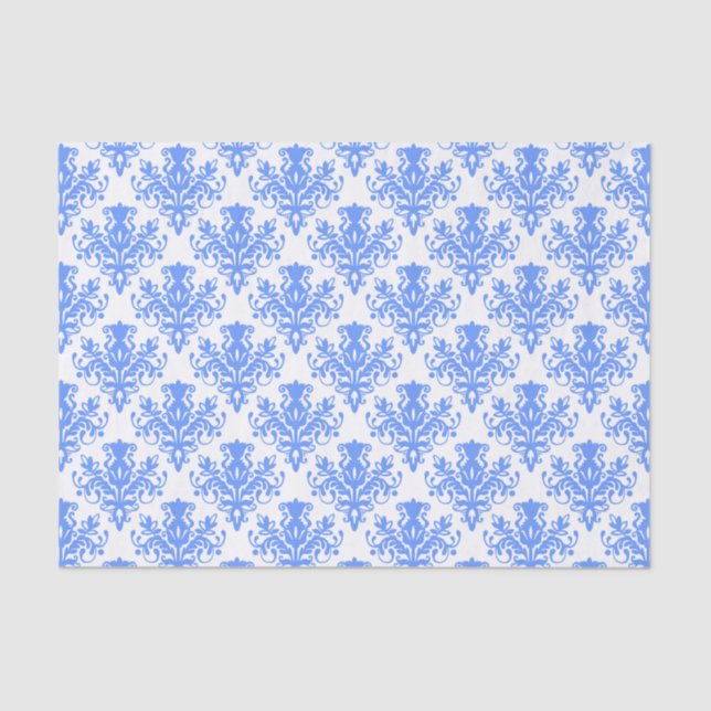 Papel De Seda Patrón de Damasco - Azul bebé (Anverso)