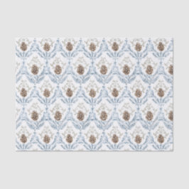 Papel De Seda Patrón de Damasco Azul Claro con Piñas