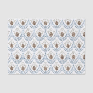 Papel De Seda Patrón de Damasco Azul Claro con Piñas