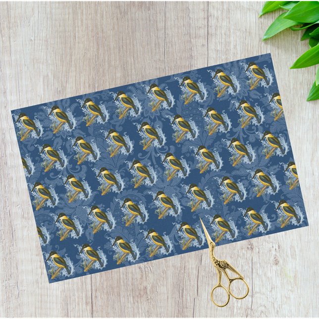 Papel De Seda Patrón de Damasco Azul de Pájaro y Pájaro de Kingf (Subido por el creador)