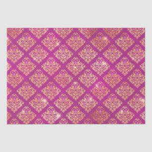 Papel De Seda Patrón de damasco con brillo en magenta y dorado