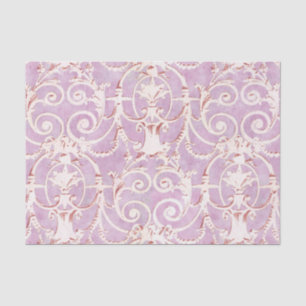 Papel De Seda Patrón de Damasco de color púrpura y beige vintage