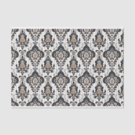 Papel De Seda Patrón de Damasco de época en tonos grises y beige