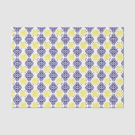 Papel De Seda Patrón de Damasco de Limón Blanco y Marina