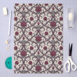 Papel De Seda Patrón de damasco de rosa victoriana gótica sin co
