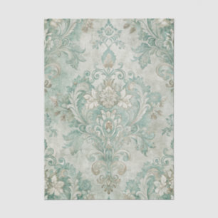 Papel De Seda Patrón de damasco descuidado en tonos de verde azu