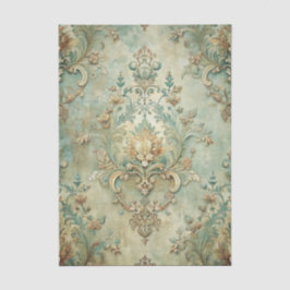 Papel De Seda Patrón de damasco desgastado en tonos de azul verd