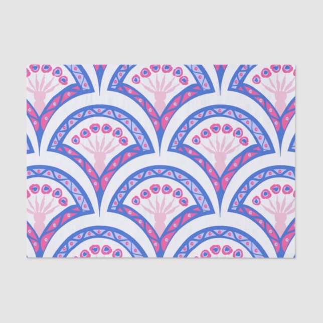 Papel De Seda patrón de damasco floral azul (Anverso)