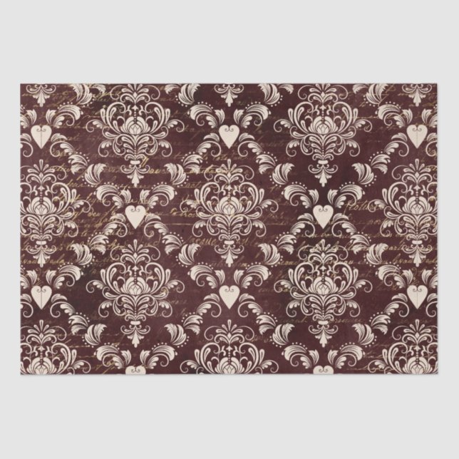 Papel De Seda Patrón de Damasco gótico marrón y crema (Anverso)