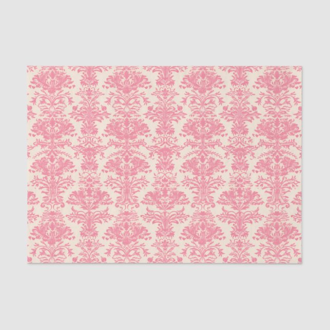 Papel De Seda Patrón de Damasco Ornamental Rosa (Anverso)