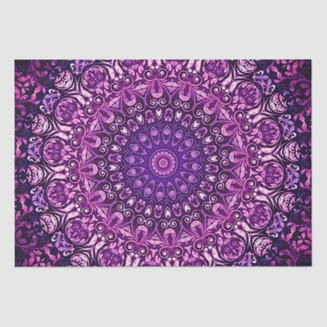 Papel De Seda Patrón de Damasco Purple Floral (Anverso)