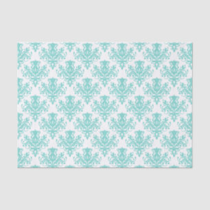 Papel De Seda Patrón de Damasco - Verde azul claro