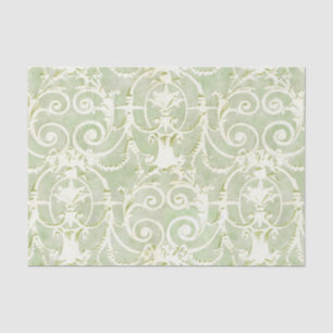 Papel De Seda Patrón de Damasco verde y beige de vintage