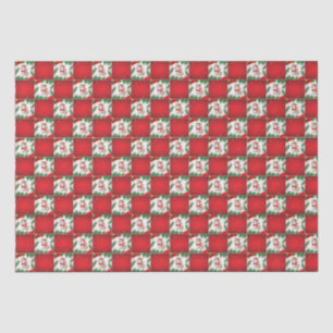 Papel De Seda Patrón de damero de Santa Xmas Holly del gato lind