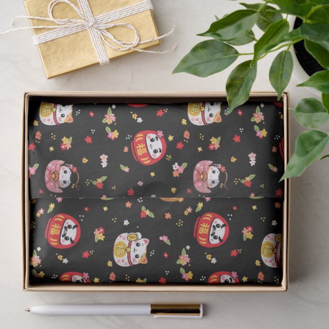 Papel De Seda patrón de daruma kawaii (Regalo )