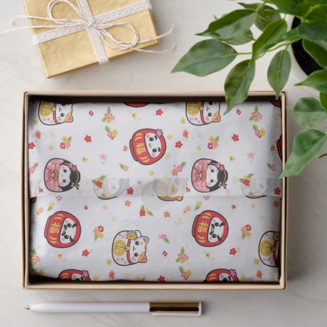 Papel De Seda patrón de daruma kawaii (Regalo )