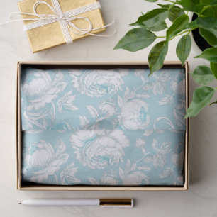 Papel De Seda Patrón de decoupage de chinoisería blanco y menta
